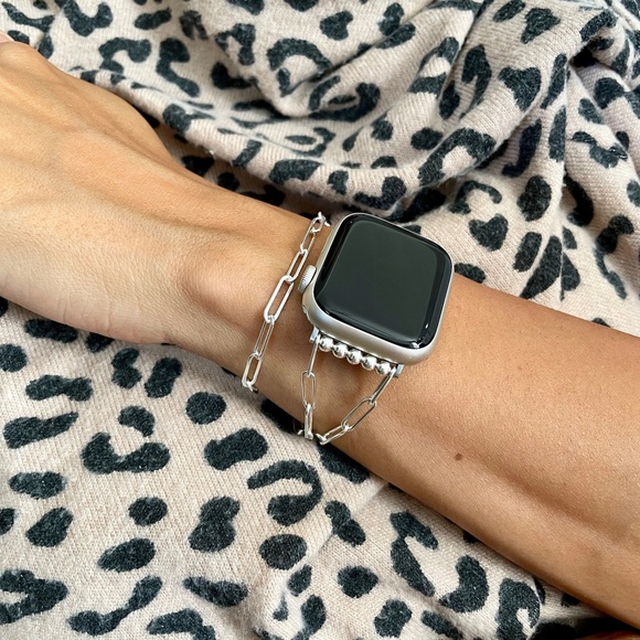 925 Sterling Silver Double Wrap Paperclip Chain Apple Watch Women Bracelet - Picture 8 of 8